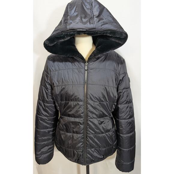 Save The Duck Laila Reversible Faux Fur Puffer Jacket Black Size M - Picture 4 of 9